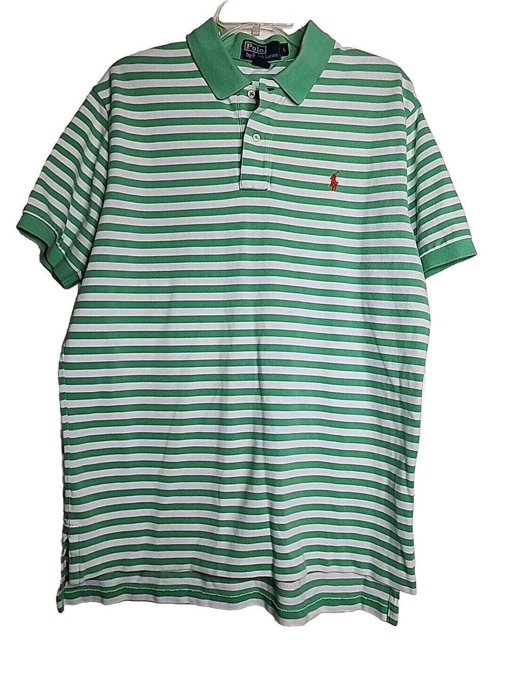 Polo by Ralph Lauren Polo Shirt Size Large Green White Striped Short Sleeve